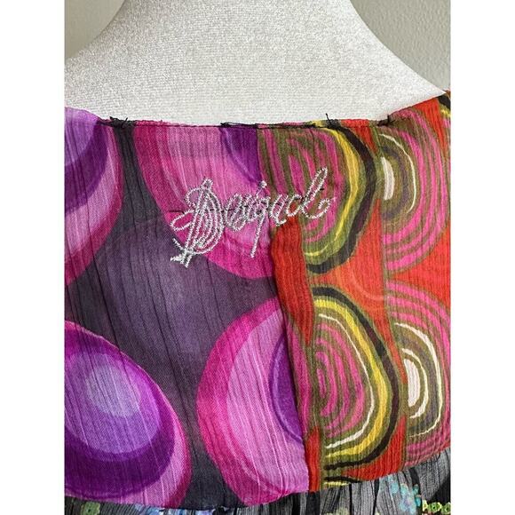 Desigual Sheer Multi Color Floral Print Long Sleeve Tunic Blouse Top Y2K Size M - Picture 5 of 9